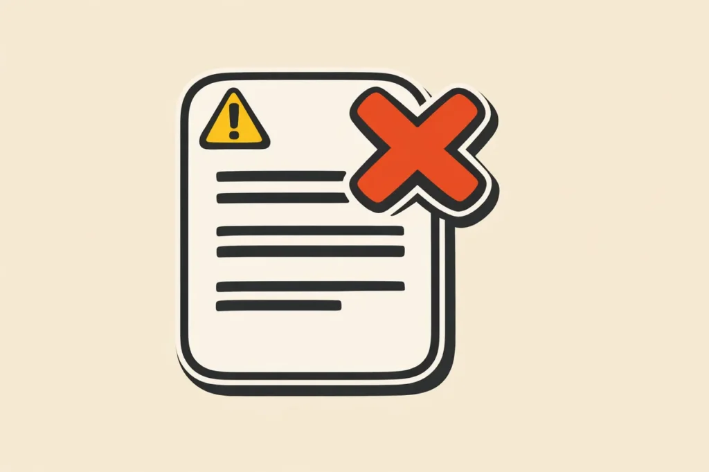 Dokument med stor X-mark och triangel-varningsglyf som visar bonus-abuse-klausul